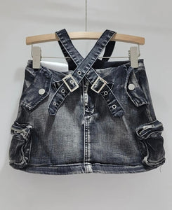 Women Fashion Buckled Pocket Denim Skirt