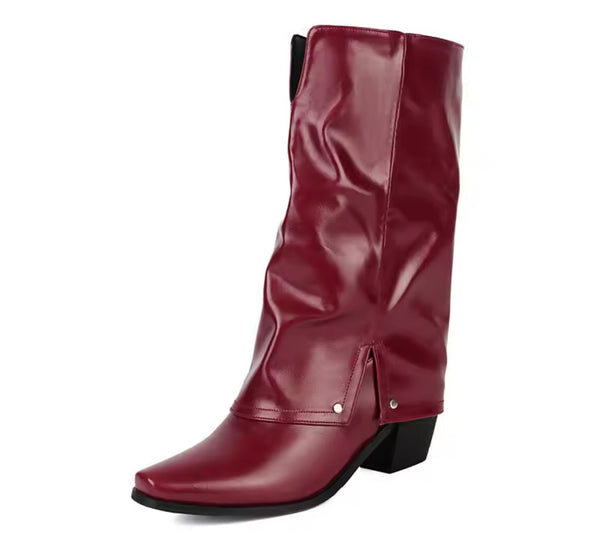 Women Pointed Toe Faux Leather Fashion Ankle Western Boots