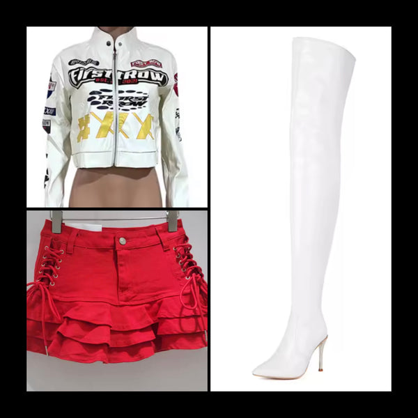 Women Fashion Patent Leather Thigh Length High Heel Boots