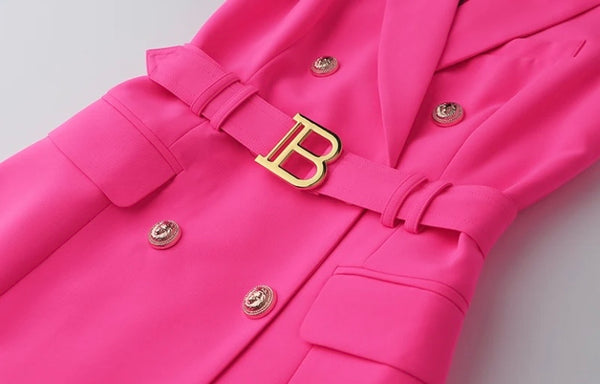 Women Fashion Sleeveless Gold Button Letter Belt Dress