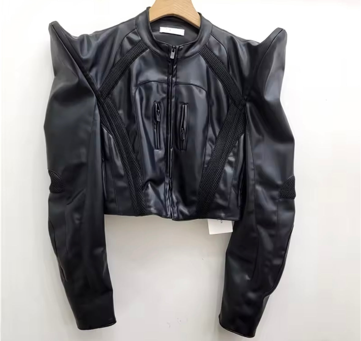 Women Fashion Zip Up Faux Leather Short Jacket