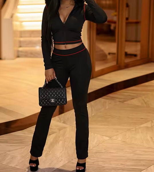 Women Fur Hooded Zip Up Two Piece Tracksuit Pant Set