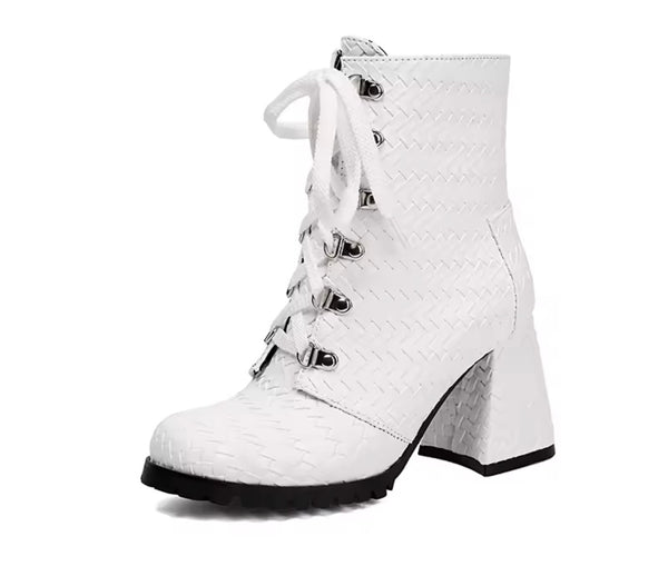 Women Fashion Lace Up Square Heel Ankle Boots
