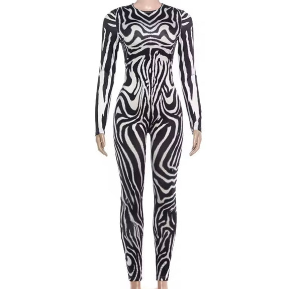 Women B&W Printed Fashion Full Sleeve Jumpsuit