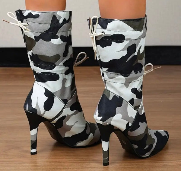 Women Printed Lace Up Fashion Ankle Boots