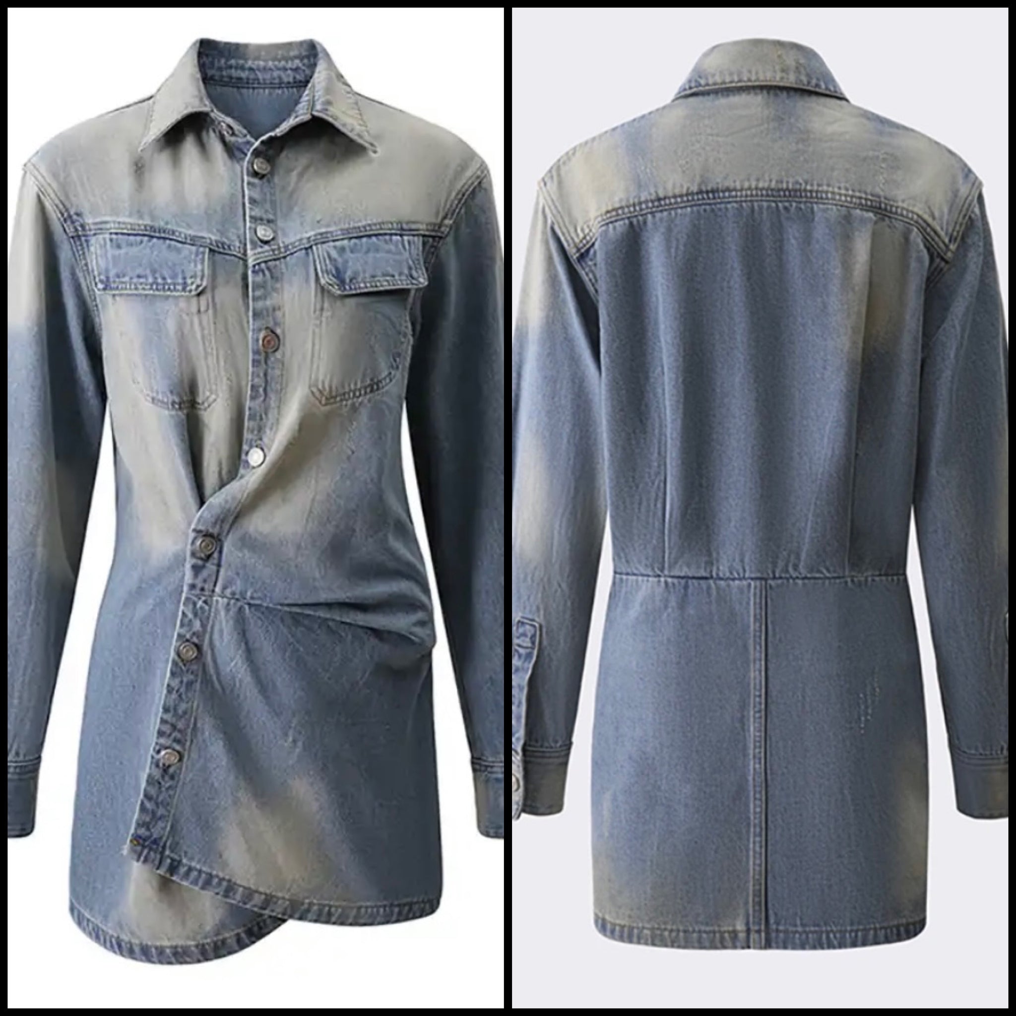 Women Fashion Full Sleeve Button Up Denim Dress