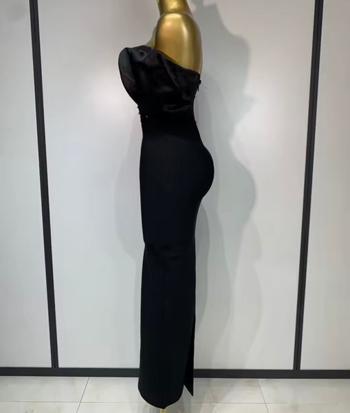 Women Strapless Rhinestone Patchwork Sexy Maxi Dress