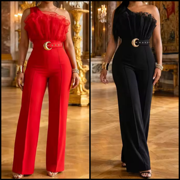 Women Ruffled One Shoulder Sleeveless Jumpsuit