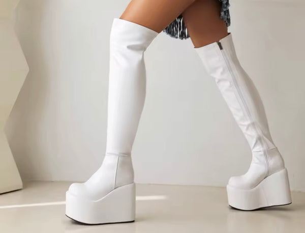 Women Fashion Patent Leather Platform Knee High Boots