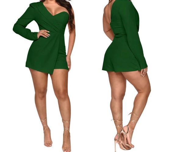 Women Sexy One Shoulder Full Sleeve Wrap Romper