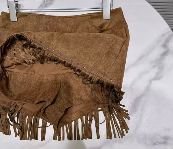 Women Sexy Fashion Suede Fringe Tassel Skirt