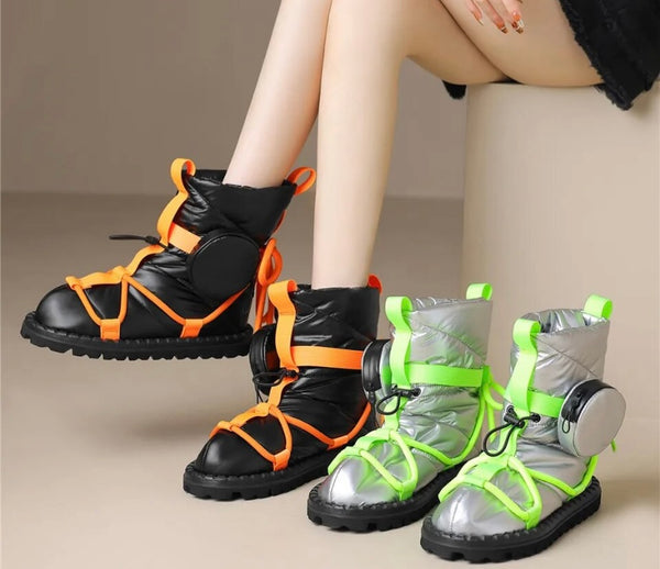 Women Fashion Color Patchwork Lace Up Ankle Boots