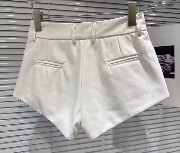 Women Fashion Faux Leather Jacket Two Piece Short Set