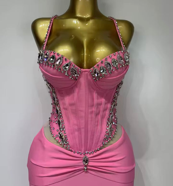 Women Sexy Sleeveless Mesh Rhinestone Patchwork Maxi Dress