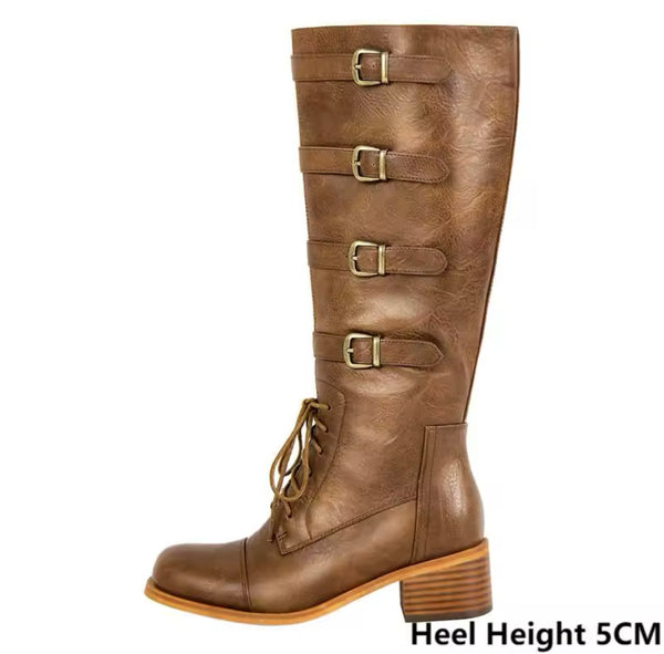 Women Fashion Brown Buckled Ankle/Knee High Boots