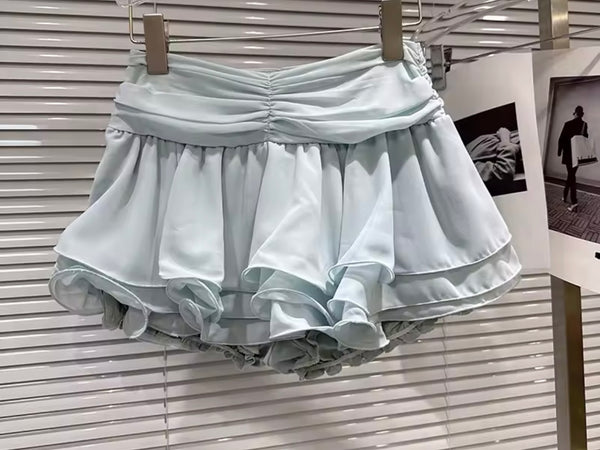 Women Blue Ruffle Full Sleeve Two Piece Skirt Set