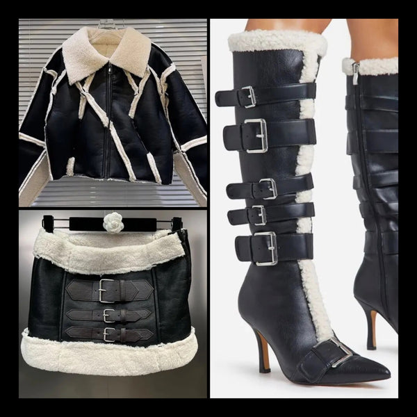 Women Fashion Warm Faux Leather Jacket