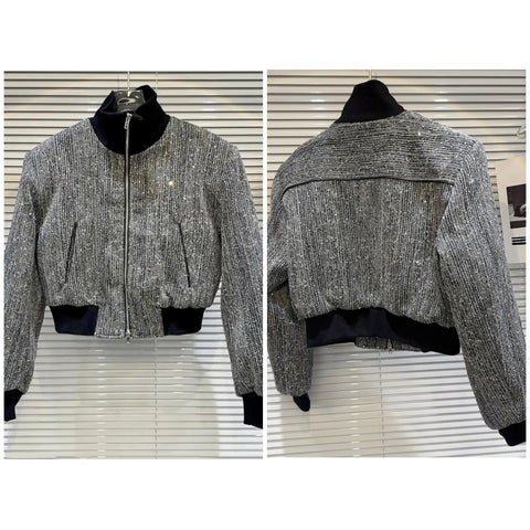 Women Fashion Color Patchwork Bling Jacket