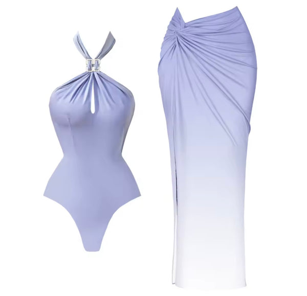 Women Sexy Halter Swimsuit Gradient Cover Up Set