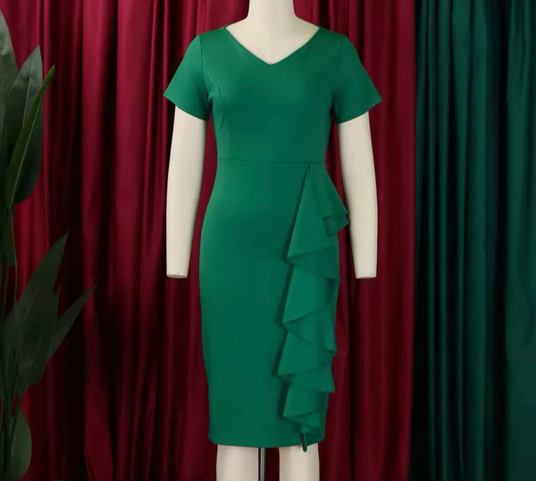 Women Sexy Short Sleeve Solid Color Ruffled Dress