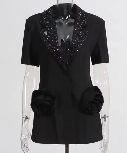 Women Sequins Short Sleeve Blazer Two Piece Pant Set