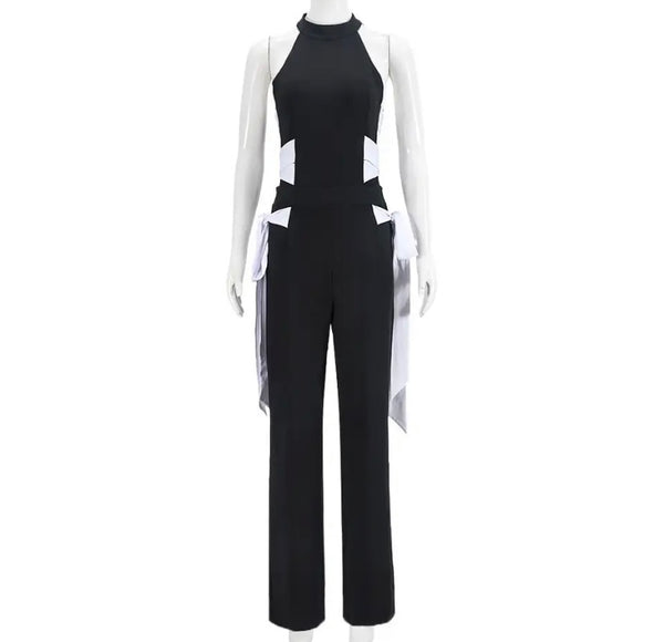 Women Black Sleeveless Sexy Side Tie Up Jumpsuit