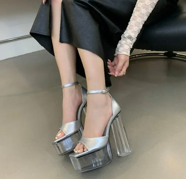 Women Fashion Transparent Platform High Heel Sandals