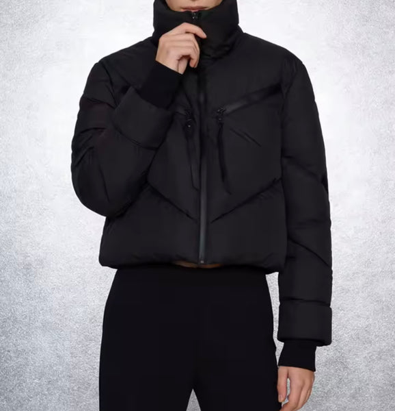 Women Fashion Zipper Puff Short Jacket