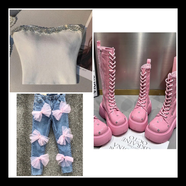 Women Fashion Platform Rhinestone Lace Up Ankle/Mid-Calf Boots