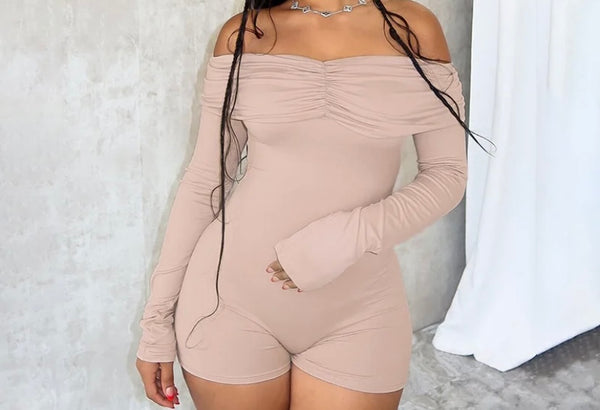 Women Sexy Solid Color Off The Shoulder Full Sleeve Romper