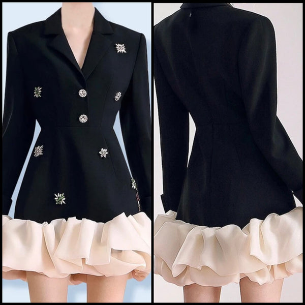 Women Sexy Bling Color Patchwork Full Sleeve Blazer Dress