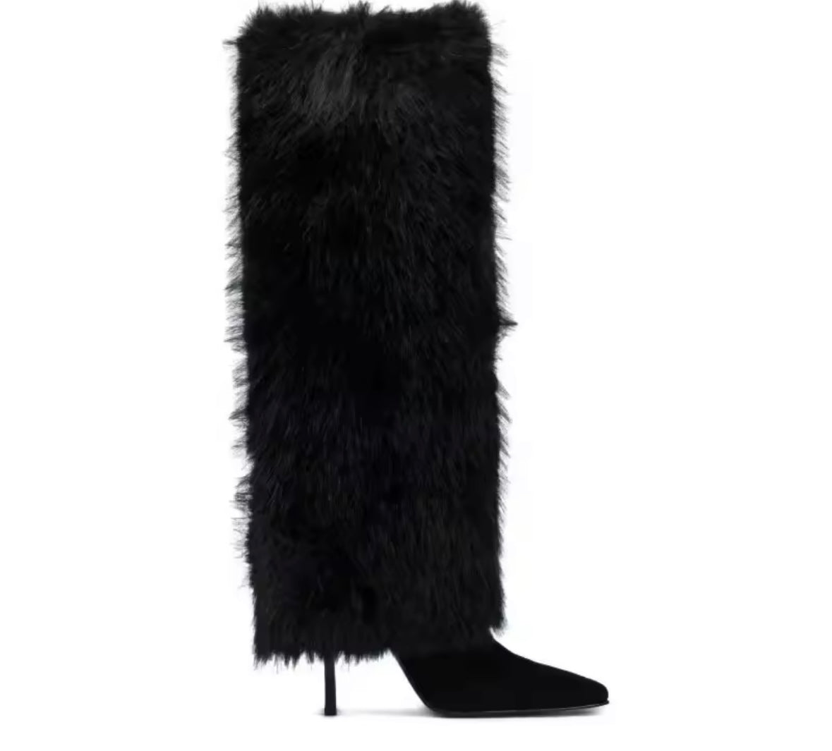 Women Fashion Color Suede Faux Fur Knee High Boots