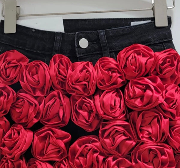 Women Fringe Fashion Color Floral Denim Shorts