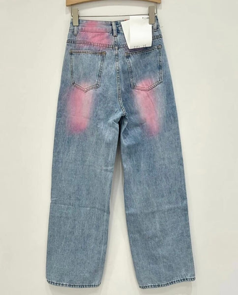 Women Fashion Color Paint Patchwork Denim Pants