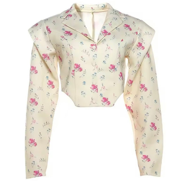 Women Fashion Floral Button Up Full Sleeve Blazer Top