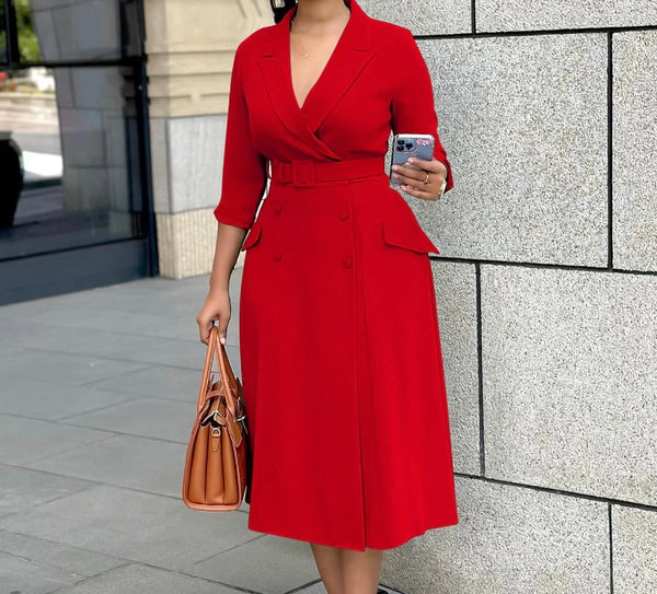 Women Solid Color Full Sleeve Blazer Maxi Dress