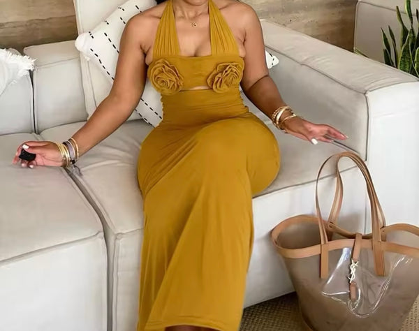 Women Sexy Halter Sleeveless Cut Out Maxi Dress