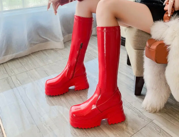 Women Fashion Ankle/Mid/Knee High Patent Leather Boots