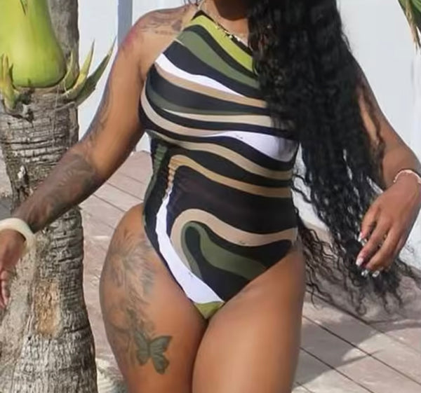 Women Sexy Fashion Multicolored Striped Swimsuit