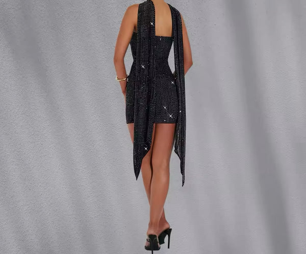 Women Sexy Strapless Bling Scarf Dress