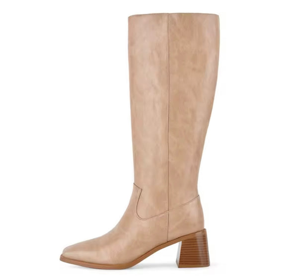 Women Fashion Pointed Toe Square Heel Knee High Boots