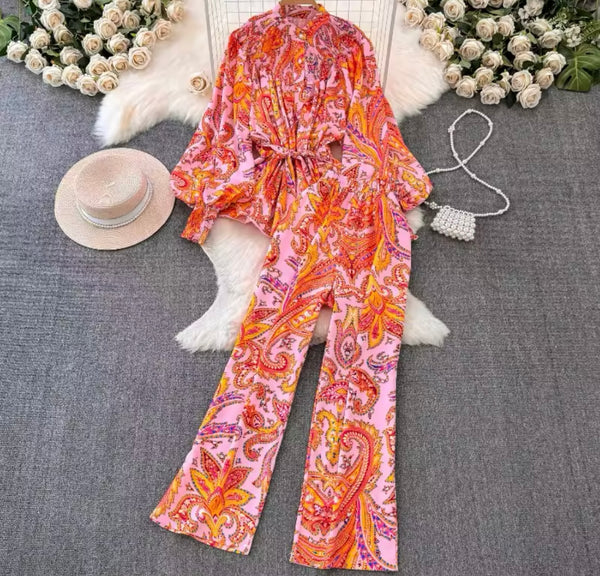 Women Fashion Printed Full Sleeve Two Piece Pant Set