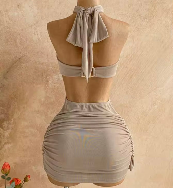 Women Sexy Halter Sleeveless Ruched Short Dress