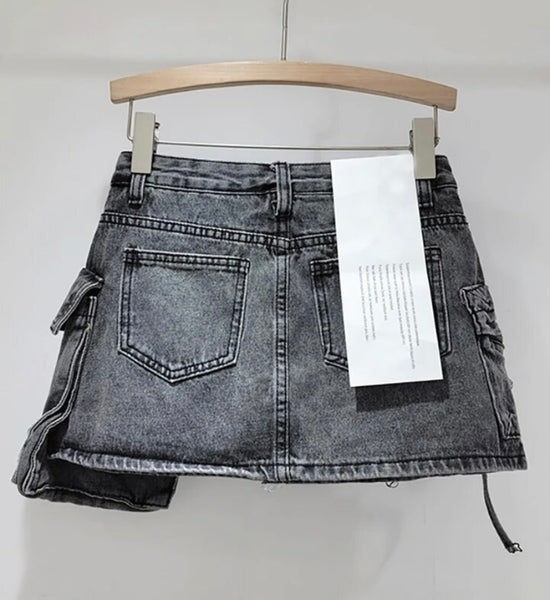 Women Fashion Graffiti Cargo Denim Skirt