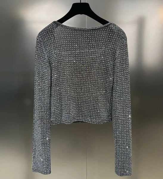 Women Fashion Gray Bling Full Sleeve Top