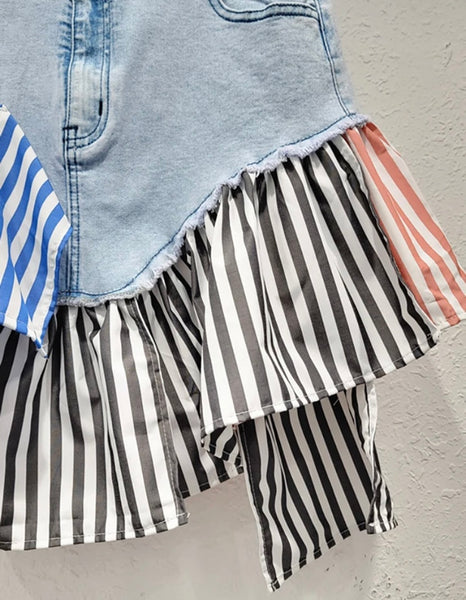 Women Fashion Color Striped Denim Skirt
