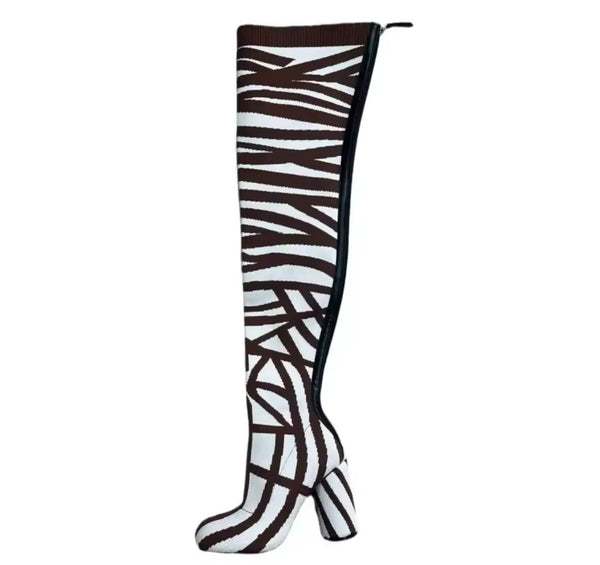 Women Fashion Printed  Knitted Over The Knee Boots