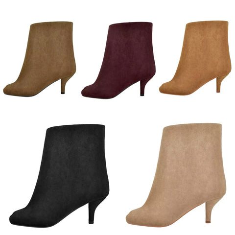 Women Color Fashion Square Toe Flock Kitten Heel Ankle Boots