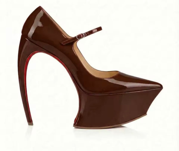 Women Pointed Toe Platform Ankle Strap Fashion High Heels