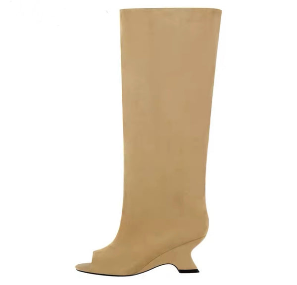 Women Color Open Toe Suede Knee High Boots